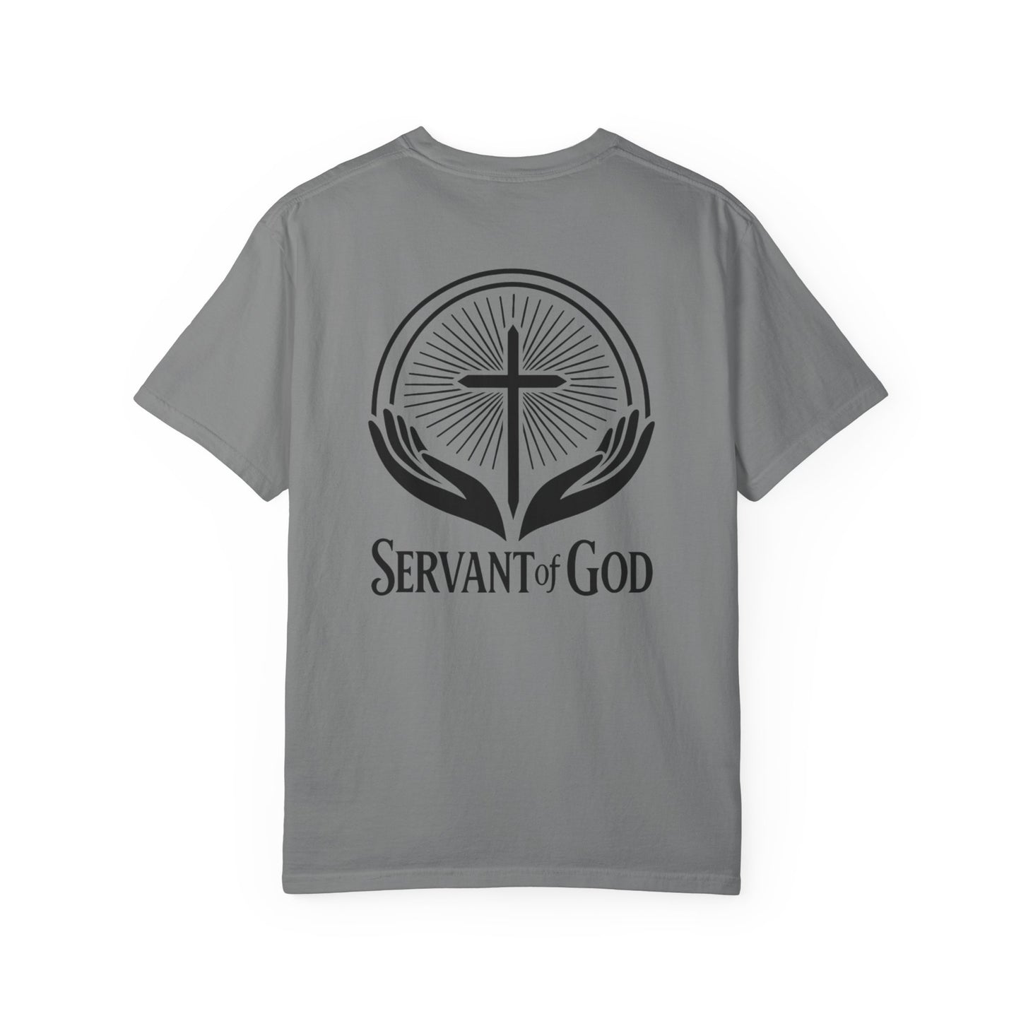 Servant of God™ T-Shirt — Cross & Praying Hands Faith Tee (black text)