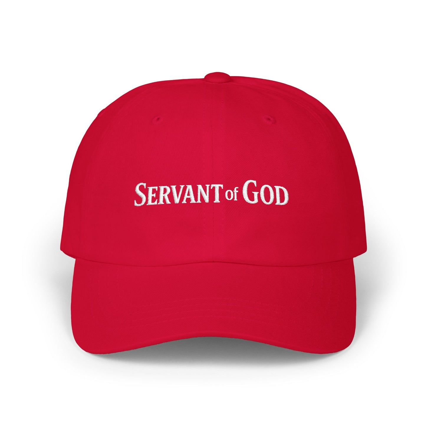 Servant of God™ Dad Cap — Minimalist Christian Embroidered Hat (white text)