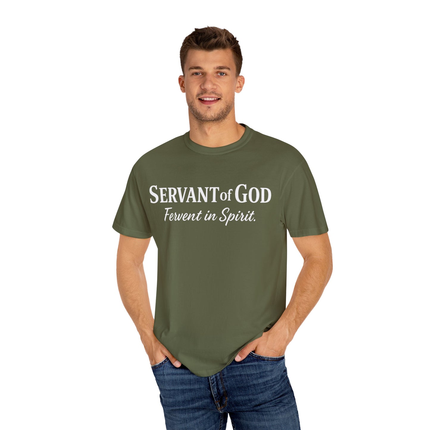 “Fervent in Spirit” T-Shirt Servant of God Romans 12:11 White Letters