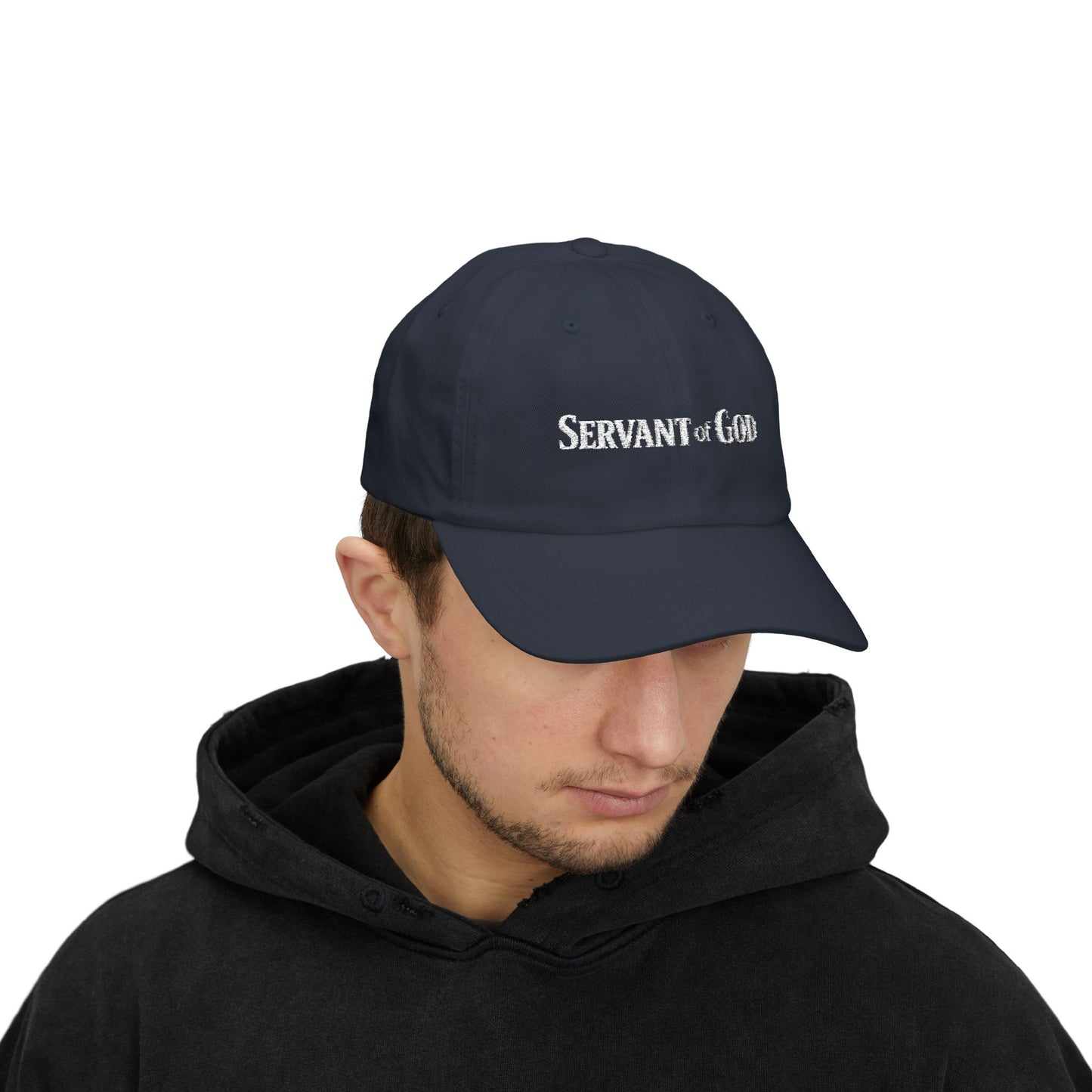 Servant of God™ Dad Cap — Minimalist Christian Embroidered Hat (white text)