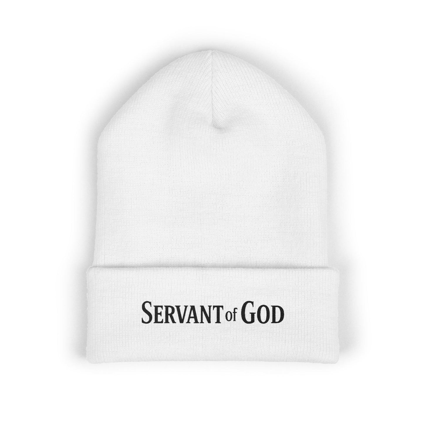 Servant of God Embroidered Beanie — Minimalist (black letters) Cuffed Knit