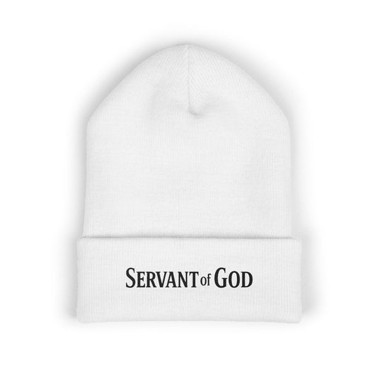 Servant of God Embroidered Beanie — Minimalist (black letters) Cuffed Knit
