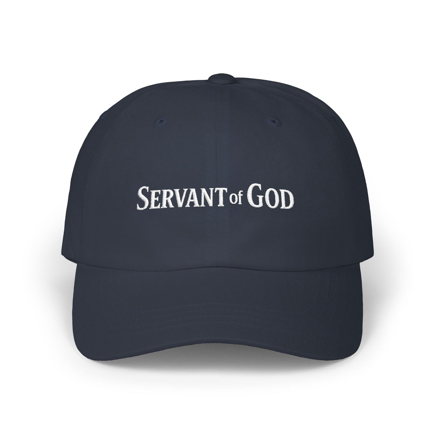 Servant of God™ Dad Cap — Minimalist Christian Embroidered Hat (white text)