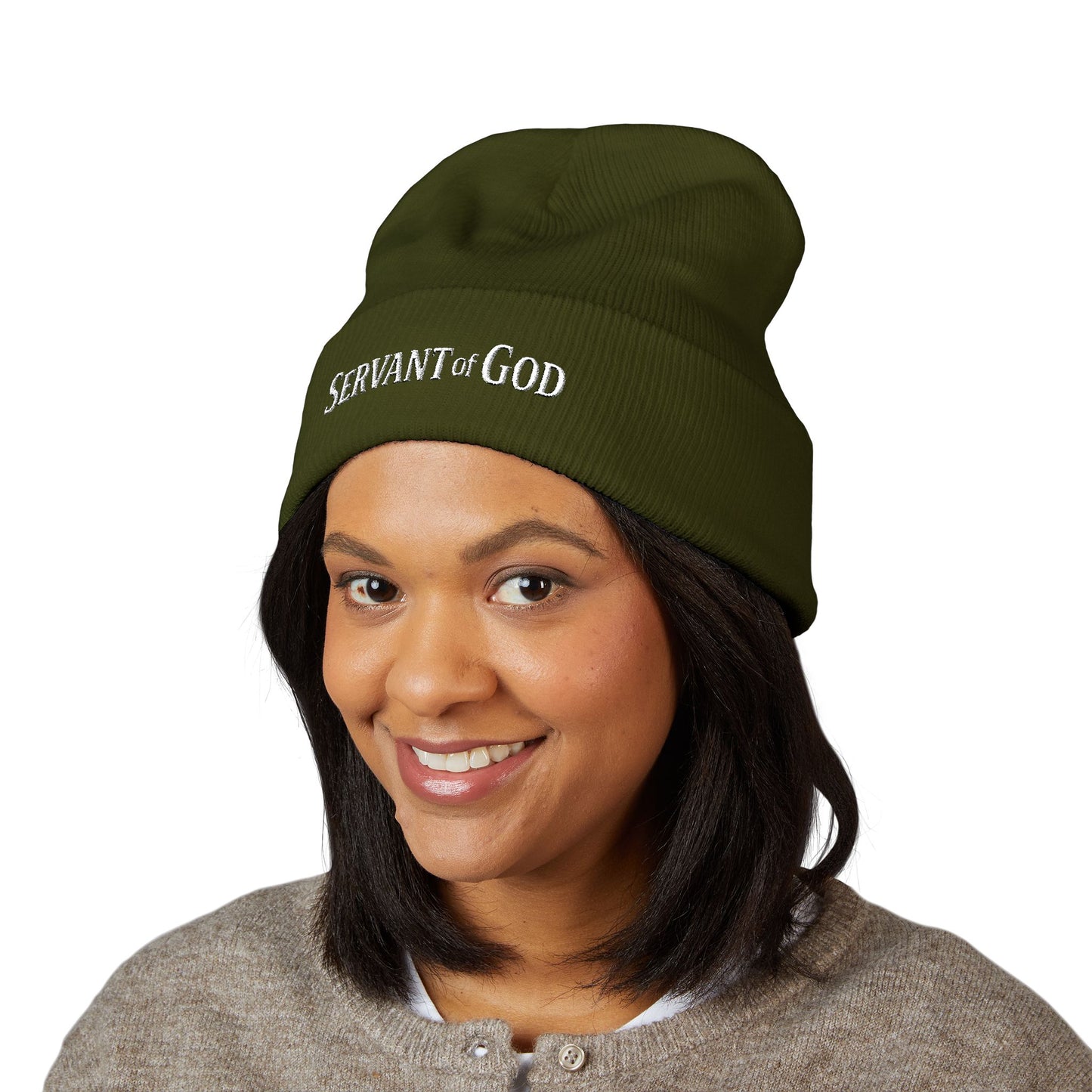 Servant of God™ Embroidered Beanie — Minimalist (white text)