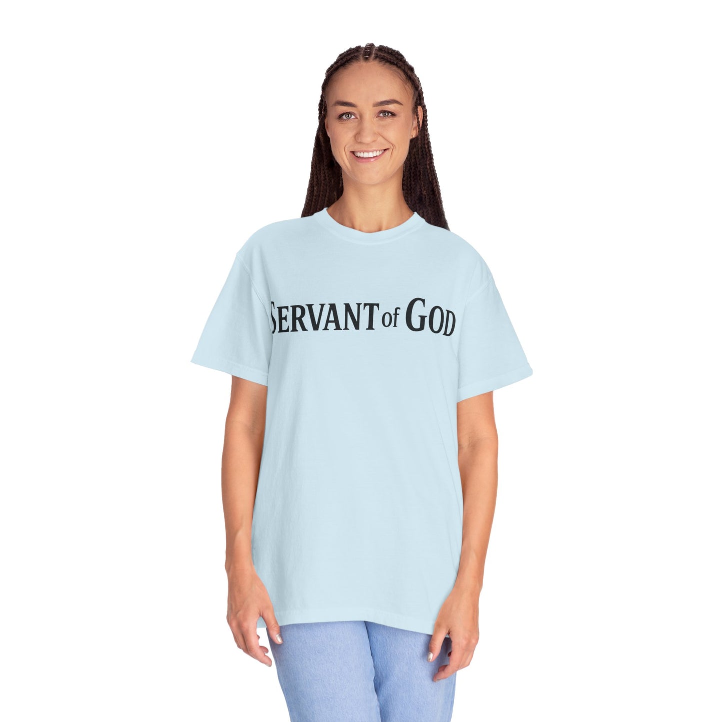 Servant of God™ T-Shirt — Cross & Praying Hands Faith Tee (black text)
