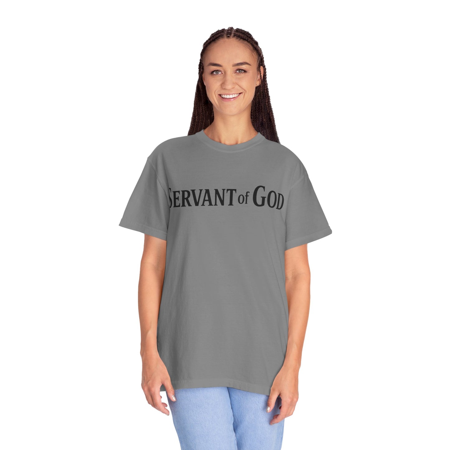 Servant of God™ T-Shirt — Cross & Praying Hands Faith Tee (black text)