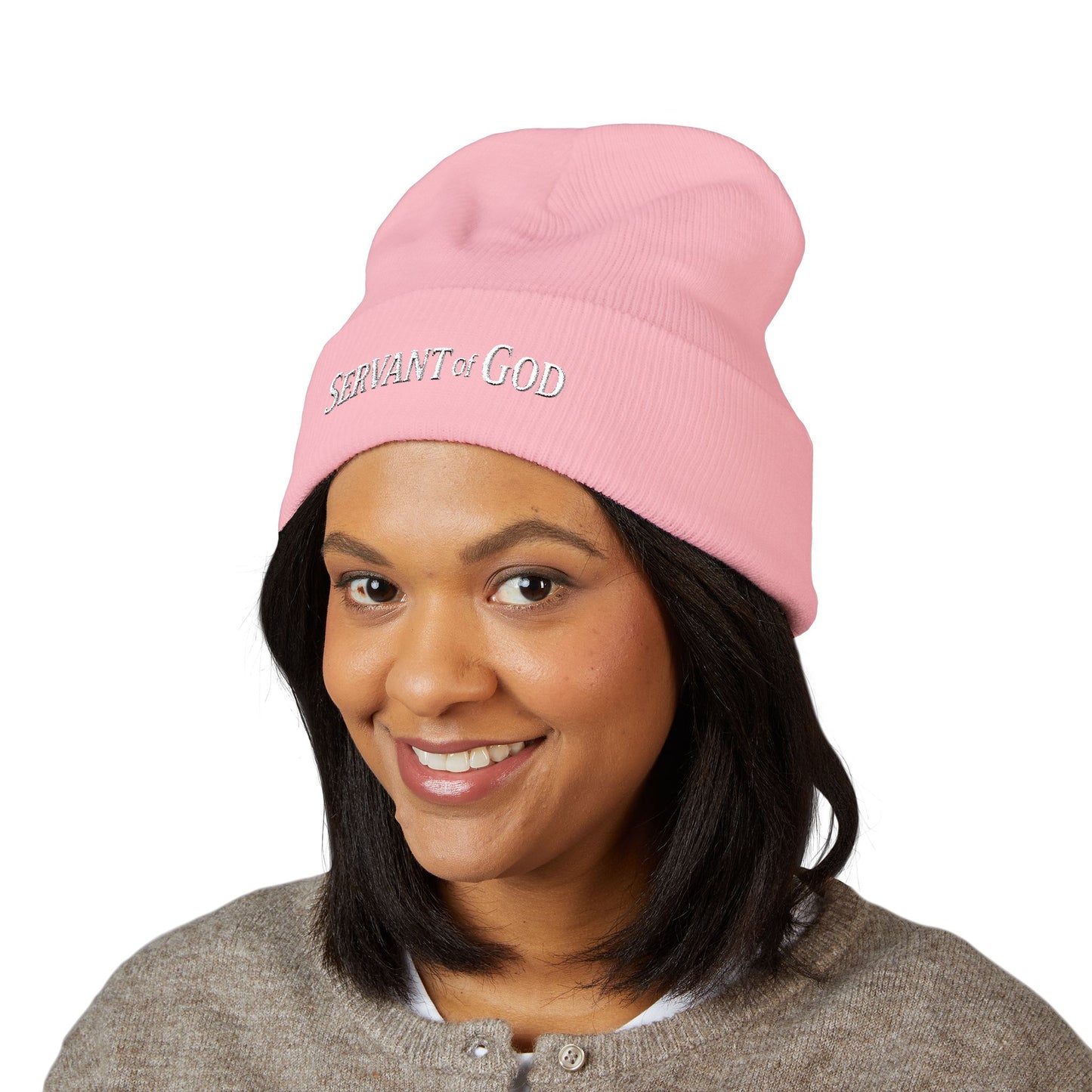 Servant of God™ Embroidered Beanie — Minimalist (white text)