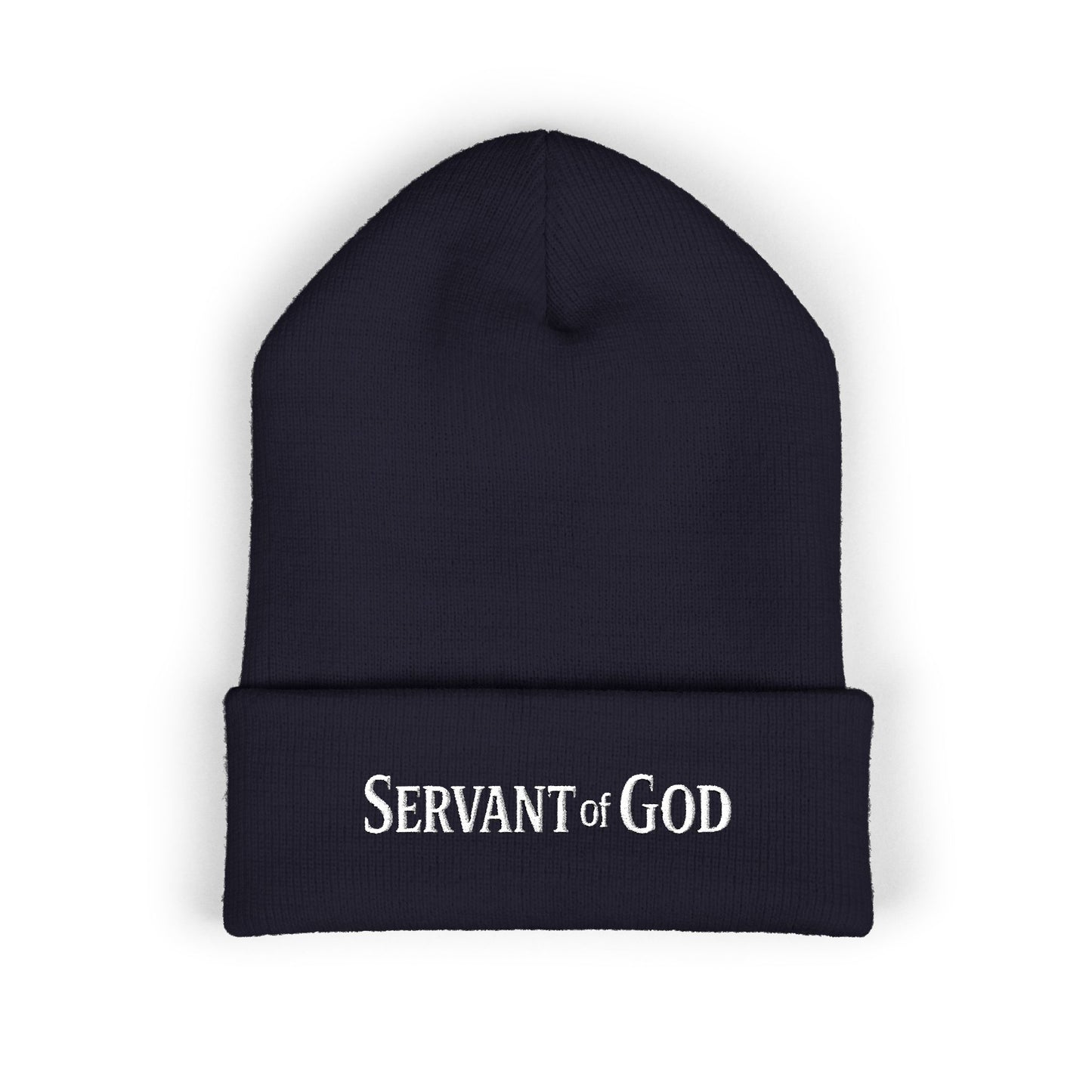 Servant of God™ Embroidered Beanie — Minimalist (white text)