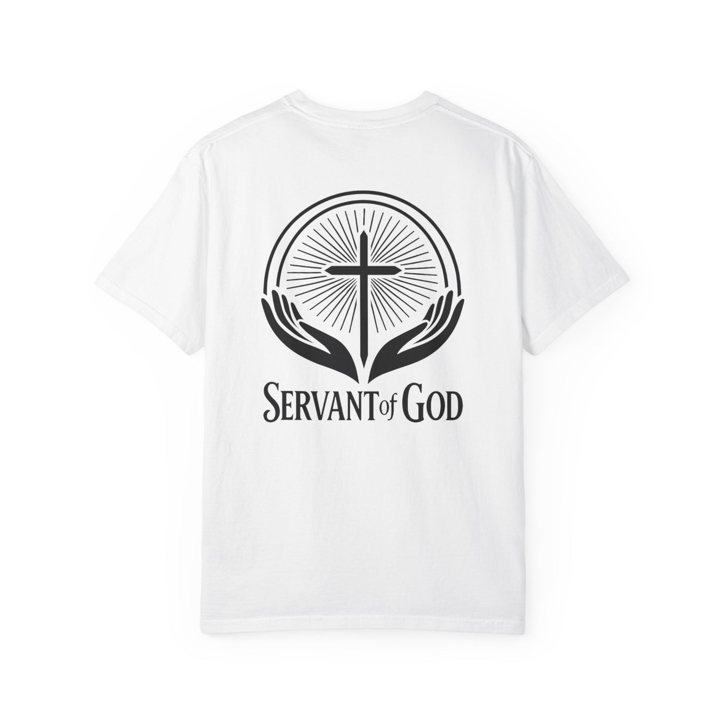 Servant of God™ T-Shirt — Cross & Praying Hands Faith Tee (black text)