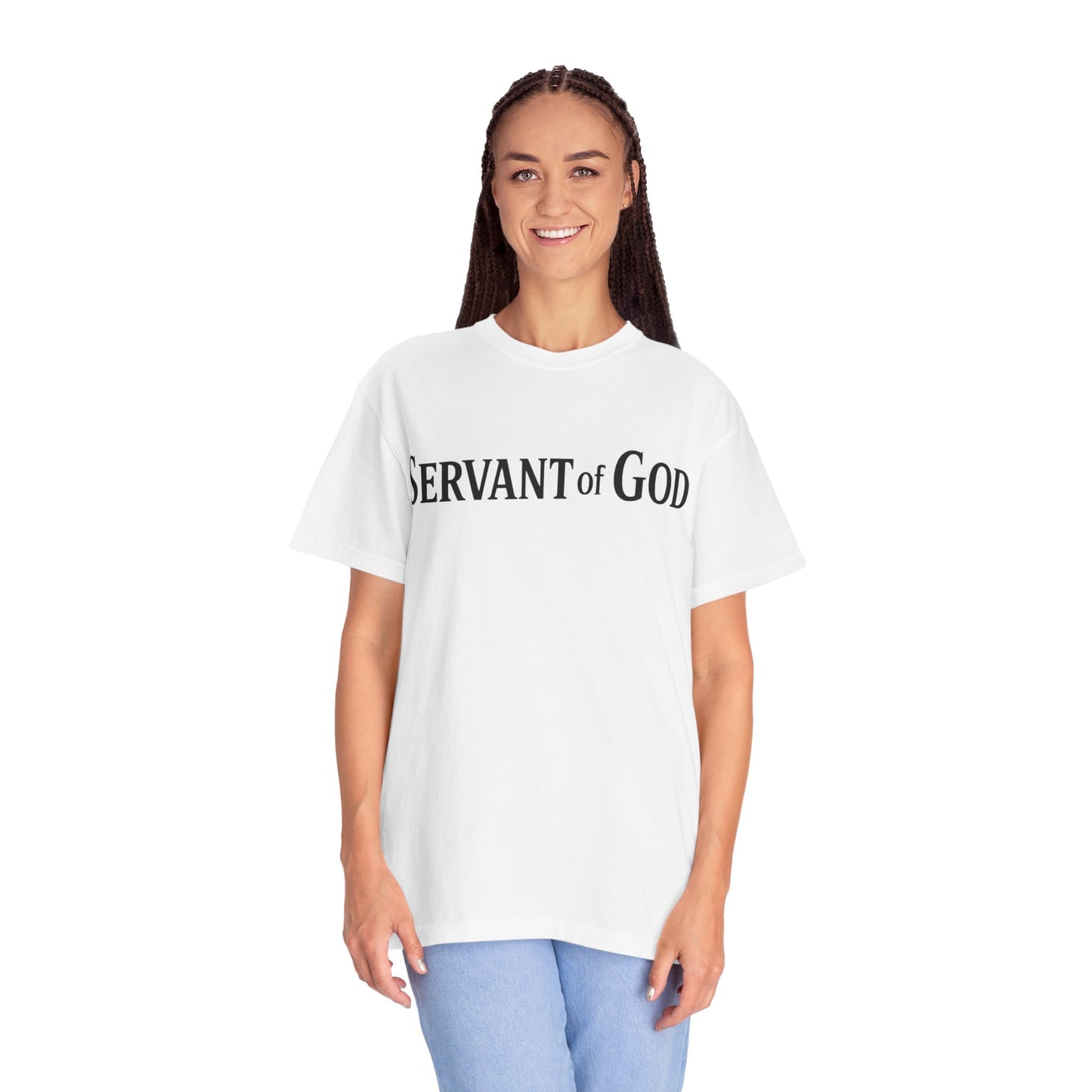 Servant of God™ T-Shirt — Cross & Praying Hands Faith Tee (black text)