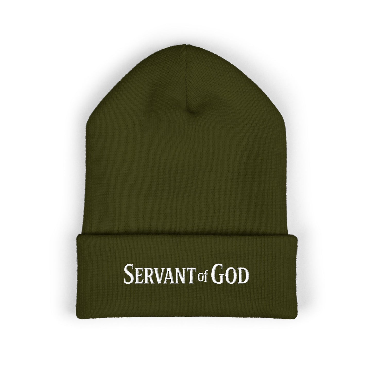 Servant of God™ Embroidered Beanie — Minimalist (white text)