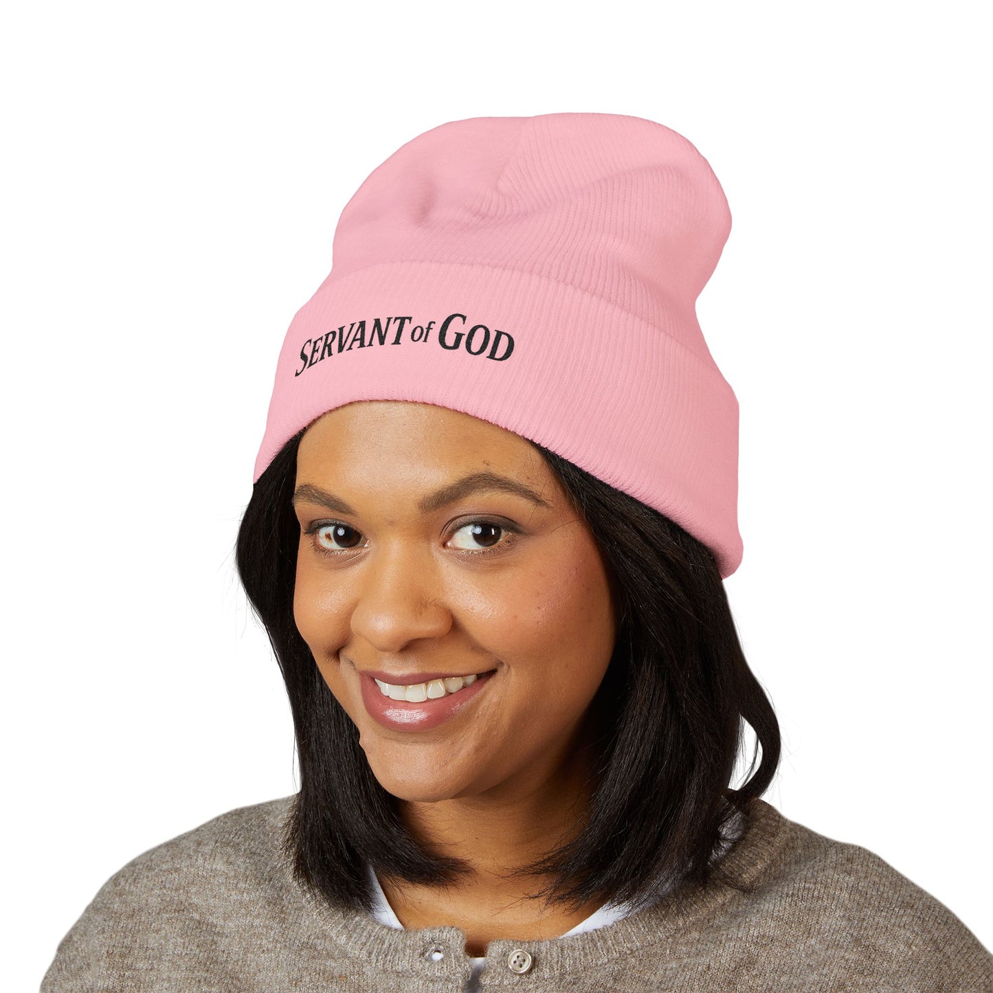 Servant of God Embroidered Beanie — Minimalist (black letters) Cuffed Knit