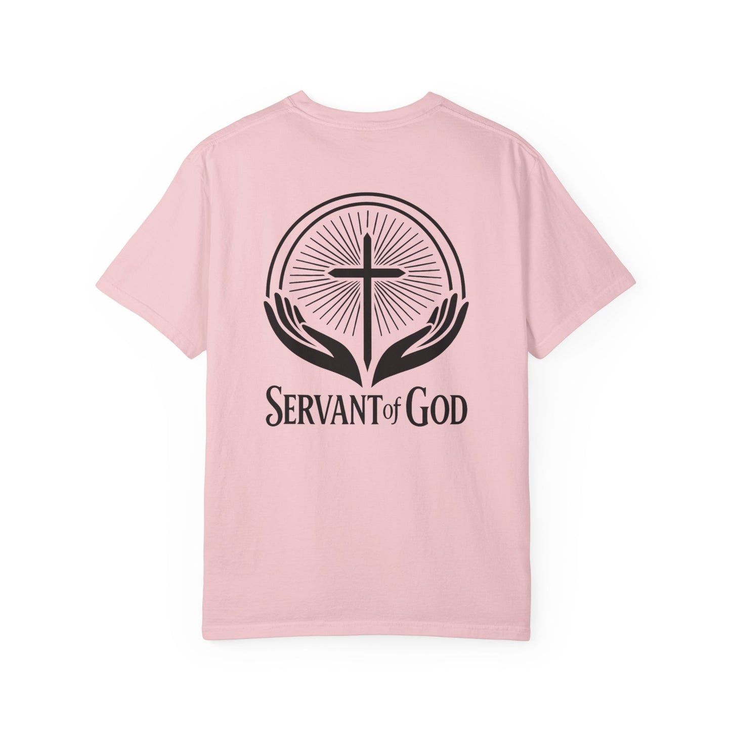 Servant of God™ T-Shirt — Cross & Praying Hands Faith Tee (black text)