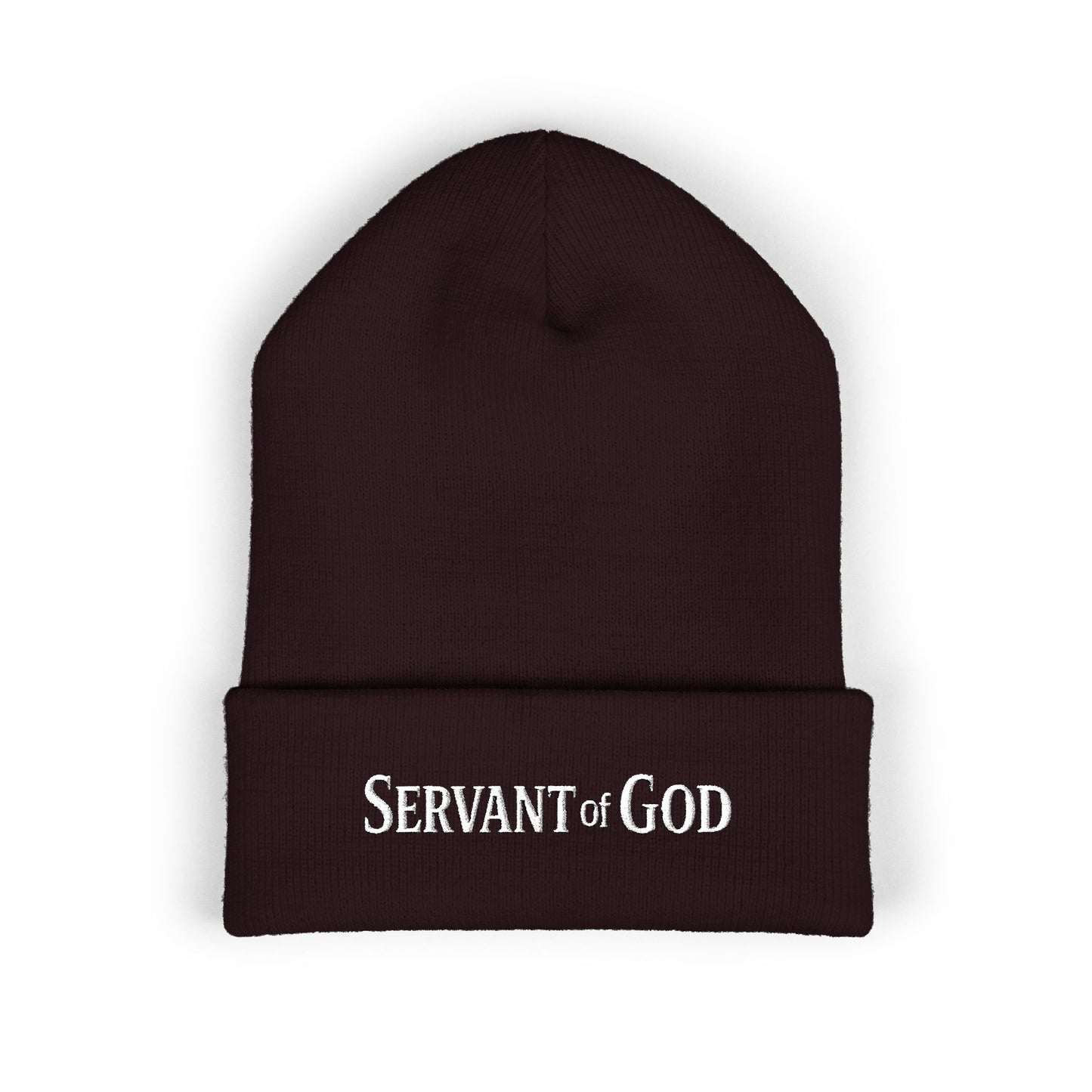 Servant of God™ Embroidered Beanie — Minimalist (white text)