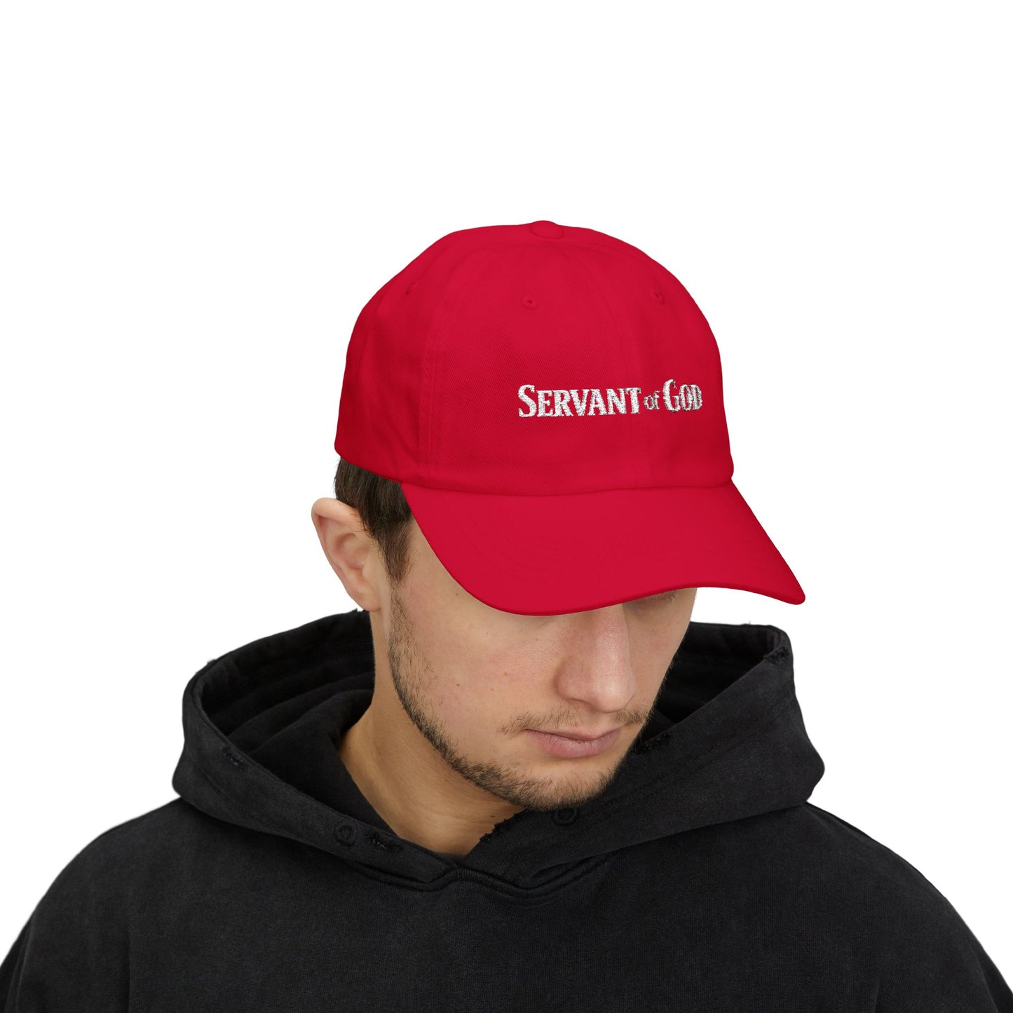 Servant of God™ Dad Cap — Minimalist Christian Embroidered Hat (white text)