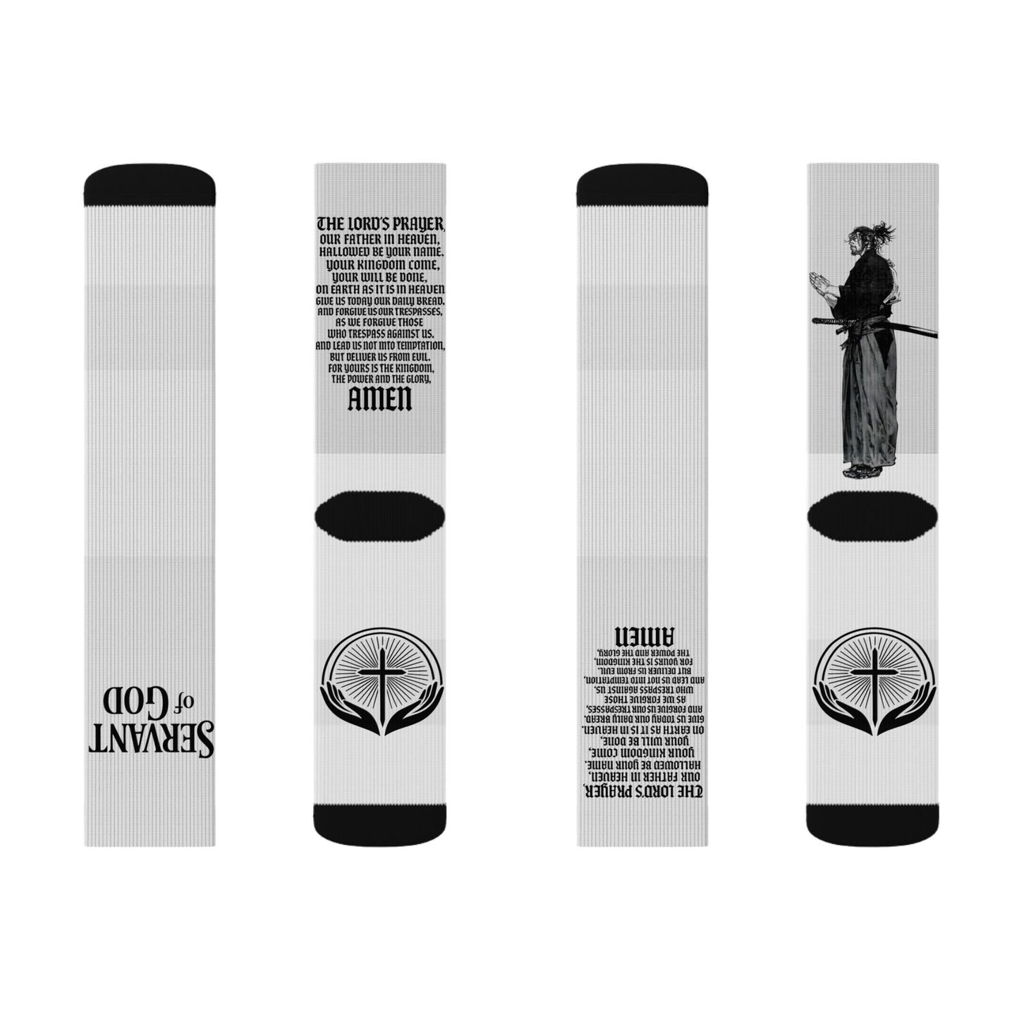 Lord’s Prayer Sublimation Socks — Musashi-Inspired Faith Design
