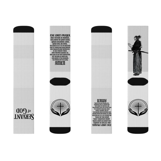 Lord’s Prayer Sublimation Socks — Musashi-Inspired Faith Design