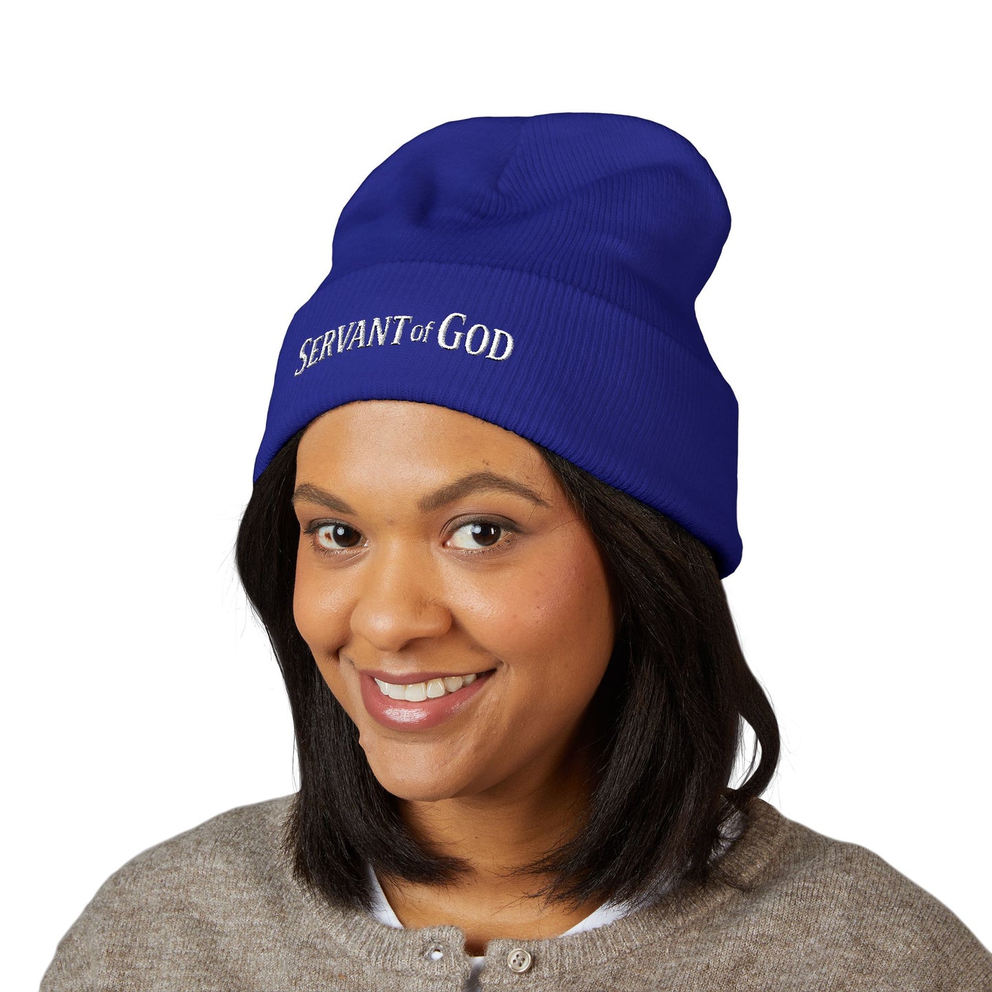 Servant of God™ Embroidered Beanie — Minimalist (white text)