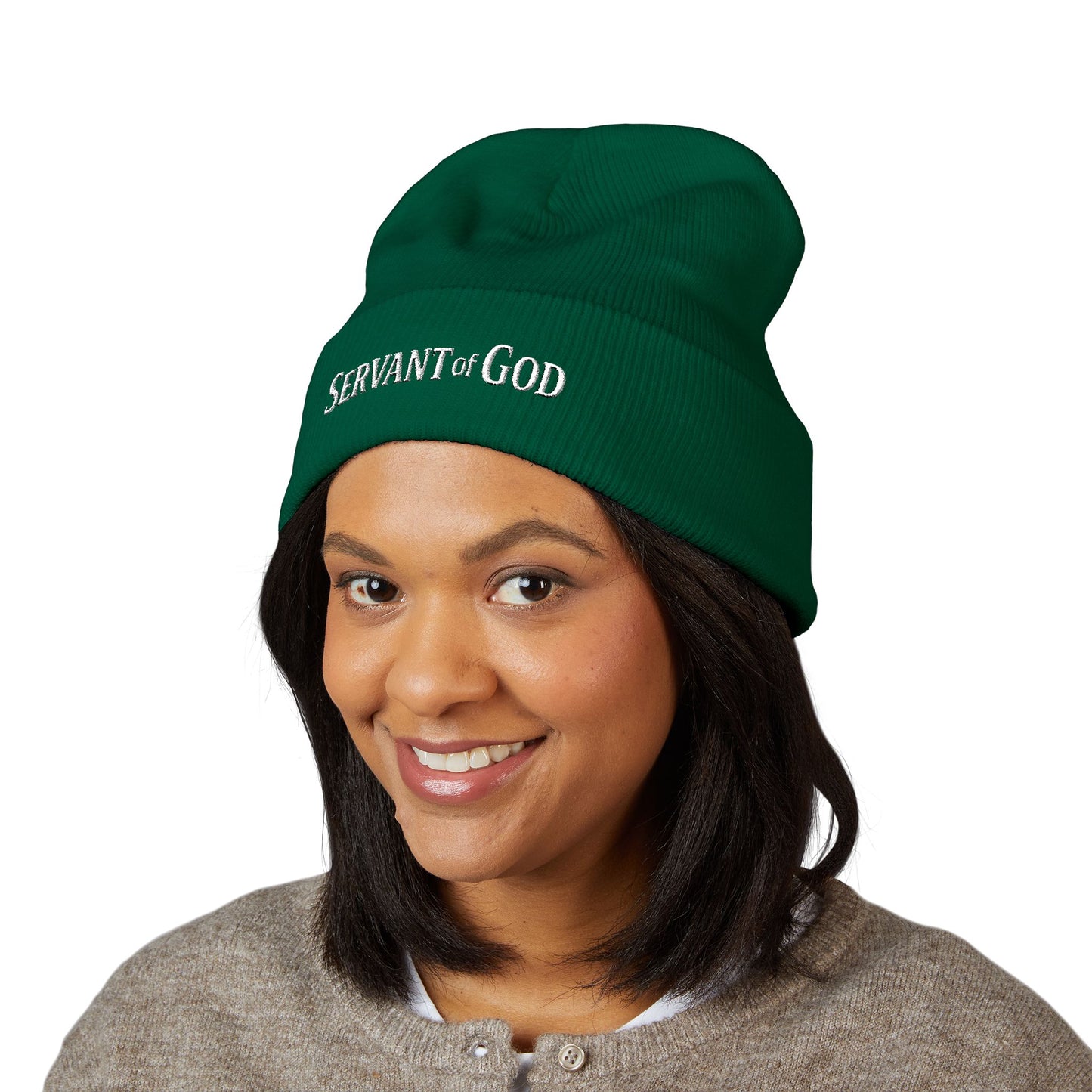 Servant of God™ Embroidered Beanie — Minimalist (white text)