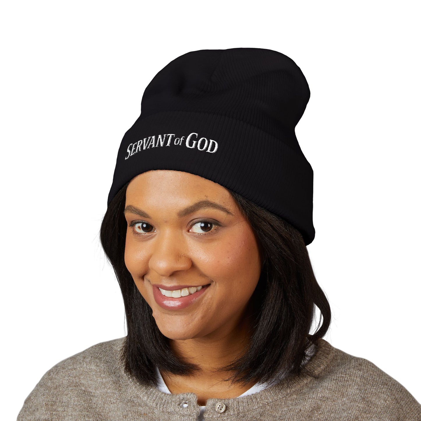 Servant of God™ Embroidered Beanie — Minimalist (white text)
