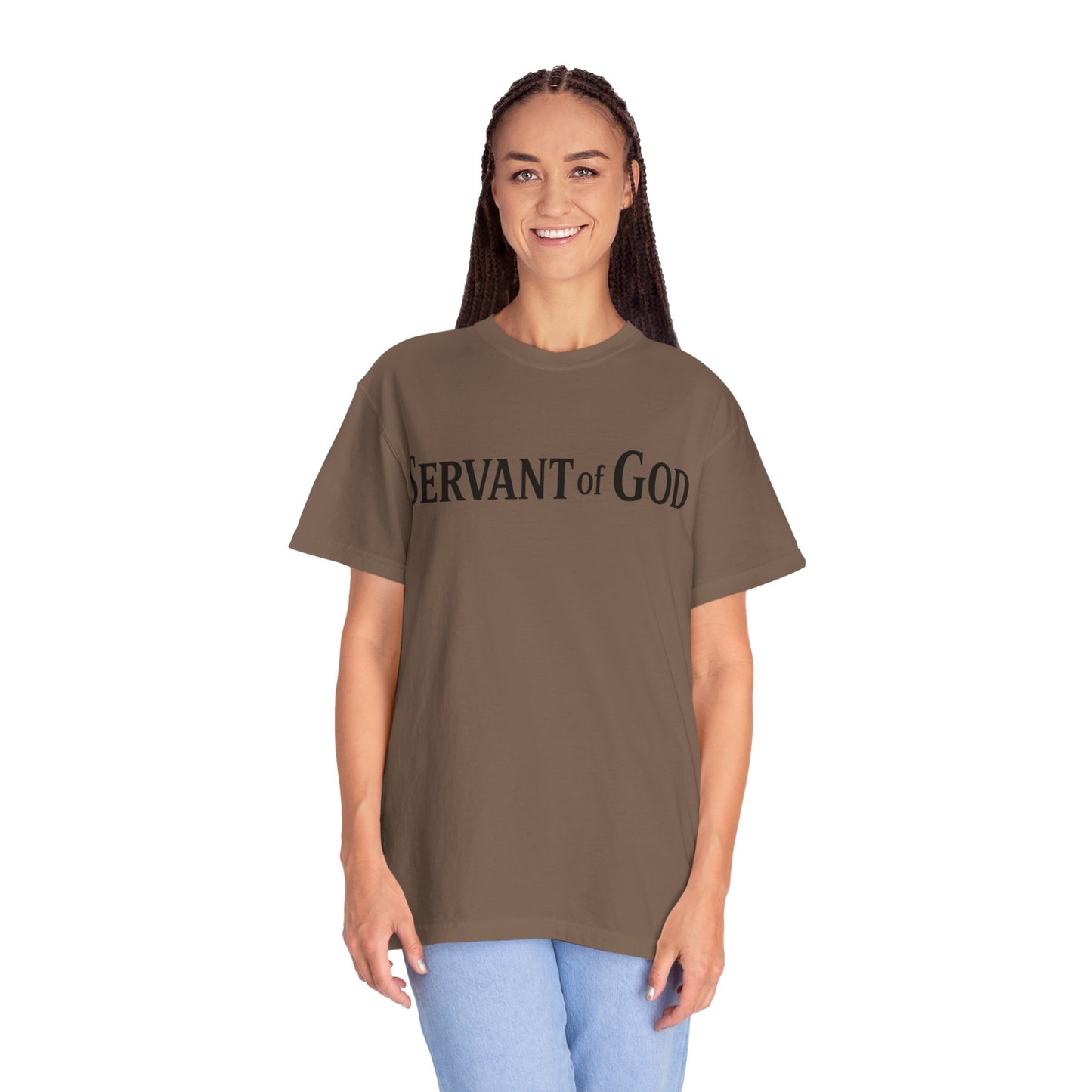 Servant of God™ T-Shirt — Cross & Praying Hands Faith Tee (black text)